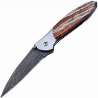 Полуавтоматический складной нож Santa Fe Kershaw Leek, дамасская сталь, рукоять сталь с накладкой из зуба мамонта купить в Якутске