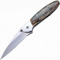 Полуавтоматический складной нож Santa Fe Kershaw Leek, сталь 14C28N, рукоять сталь с накладкой из зуба мамонта купить в Якутске