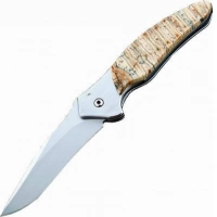 Полуавтоматический складной нож Santa Fe Kershaw Shallot, сталь 14C28N, рукоять сталь с накладкой из зуба мамонта купить в Якутске