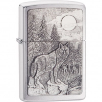 Зажигалка ZIPPO Classic Волк с покрытием Brushed Chrome купить в Якутске