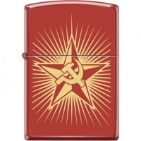 Зажигалка ZIPPO Серп и Молот на Звезде, латунь/сталь с покрытием Red Matte, красная, 36x12x56 мм купить в Якутске